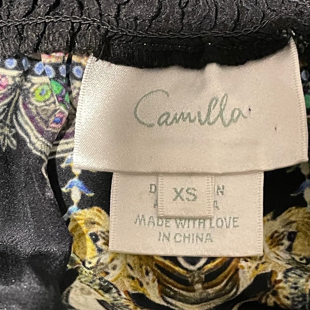 Camilla Rebelle Off Shoulder Beaded 100% Silk Dress Bell Sleeves Flowy XS Black - Picture 3 of 11